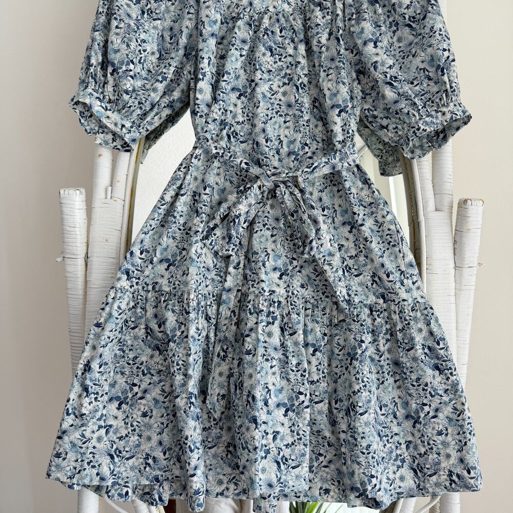 Sara Campbell Dress Medium Floral Puff Sleeve Cottage Prairie Toile De Jouy Boho - Picture 4 of 8